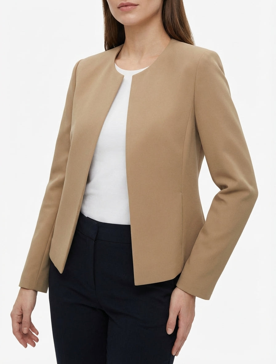 Veste droite à col rond et épaulettes - Camel