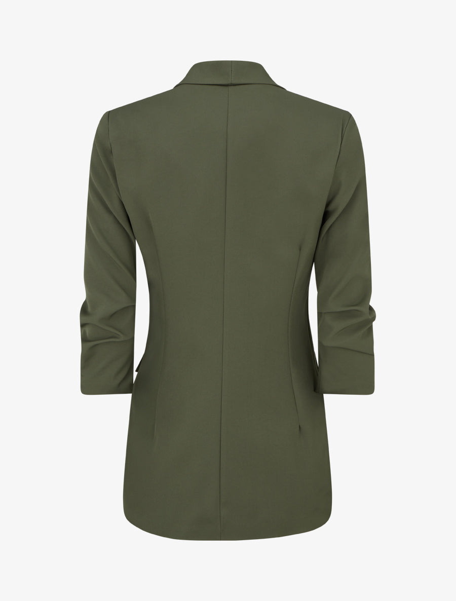Blazer uni à manches froncées - Kaki - 2