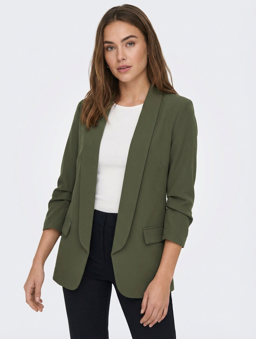 Effen blazer met geplooide mouwen - Kaki