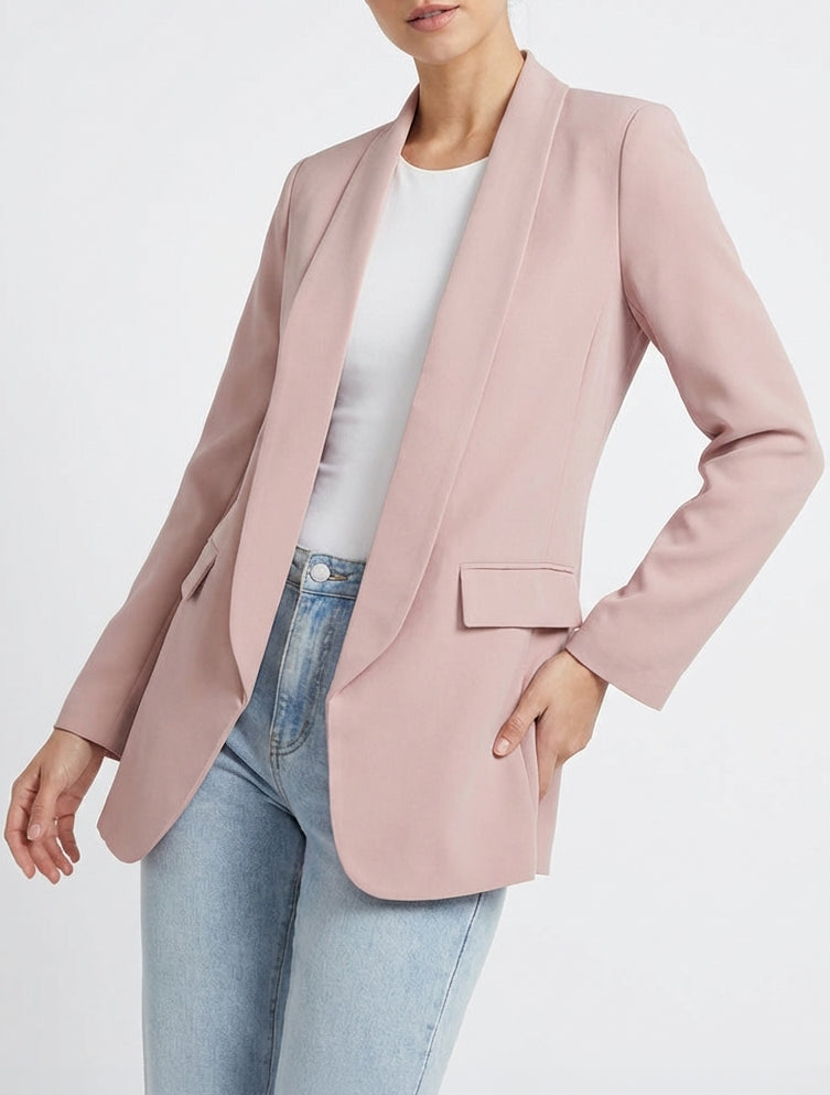 Effen blazer met lange mouwen - Oudroze