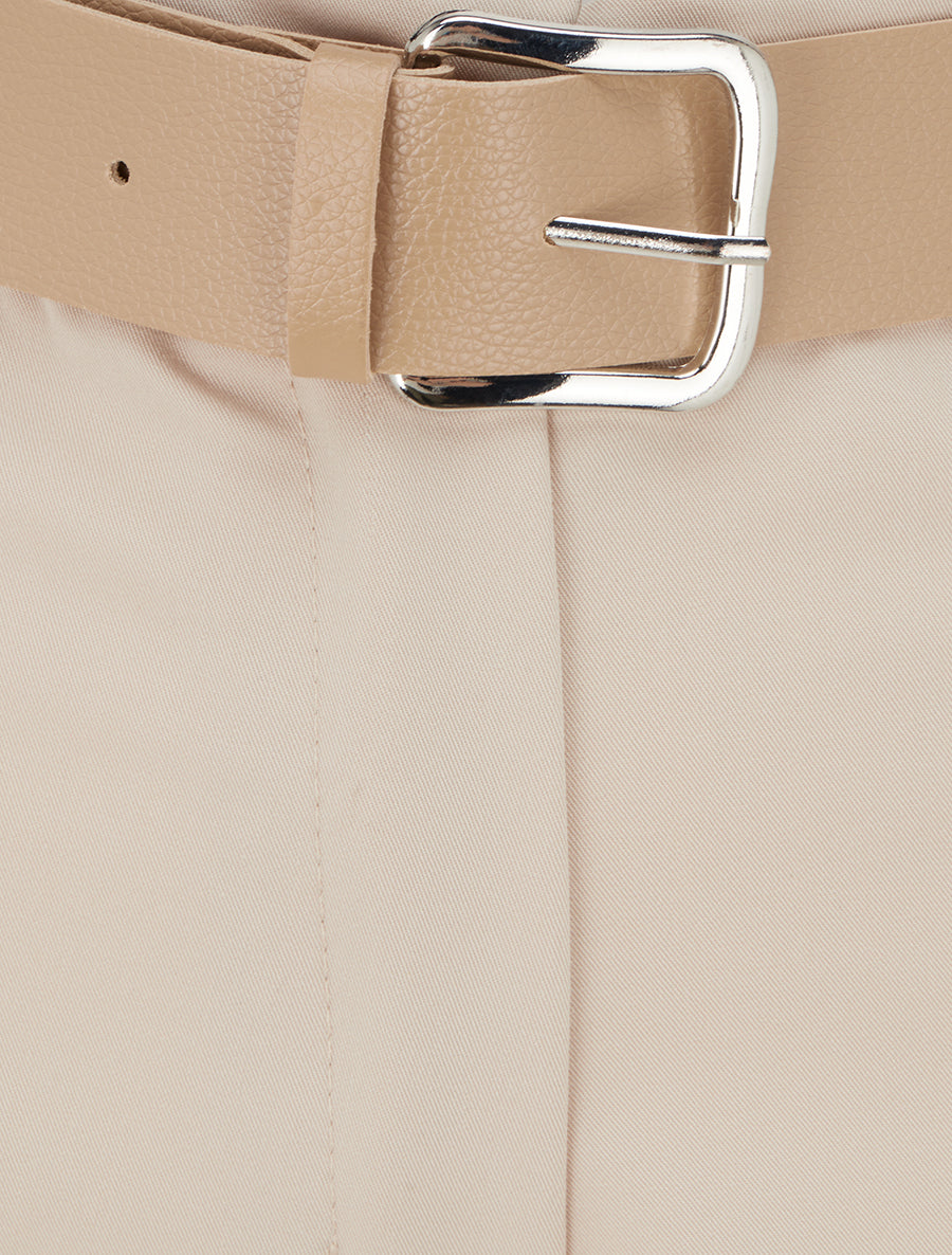 Short uni à ourlet et ceinturé - Beige - 3