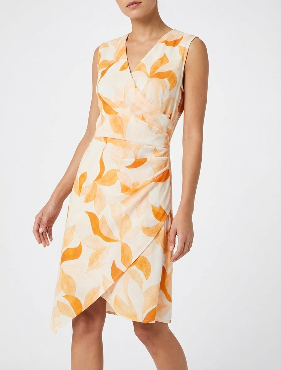 Robe style portefeuille sans manches imprimé feuillages - Orange