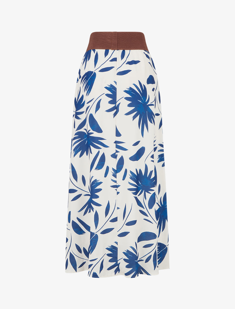 Jupe longue imprimé floral à taille fantaisie - Bleu foncé - 2