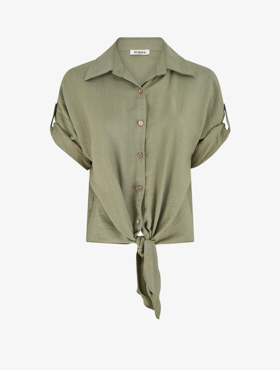 Chemise à nouer ample à manches courtes - Kaki - 1
