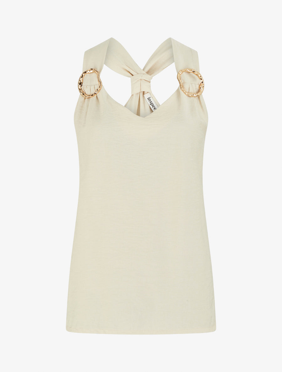 Top droit à dos nageur et bretelles bijoux - Beige - 1