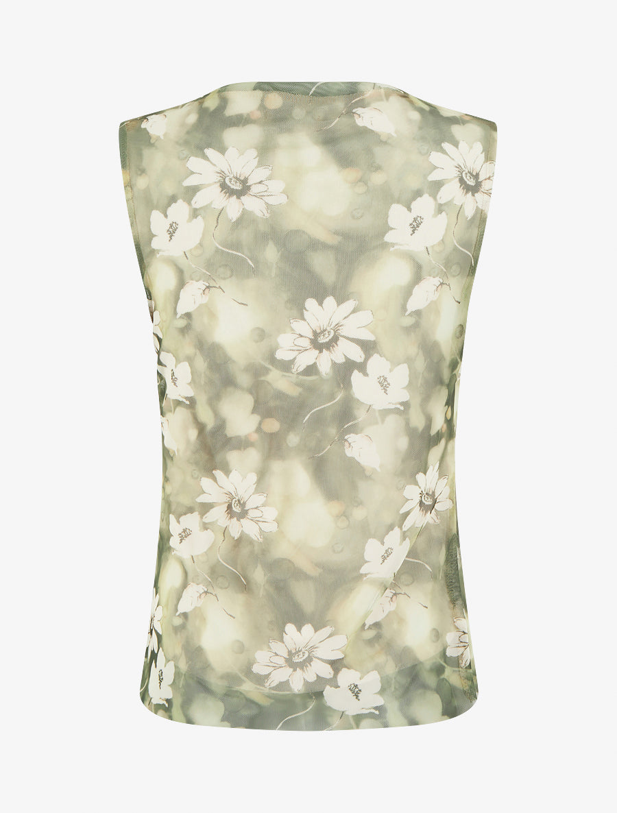 Top sans manches en tulle à fleurs - Kaki - 2