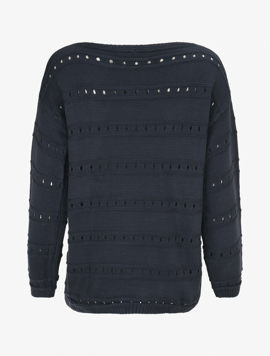 Pull en maille ajourée et en relief - Marine - 2