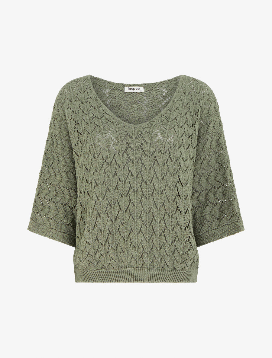 Pull ajouré manches courtes - Kaki - 1