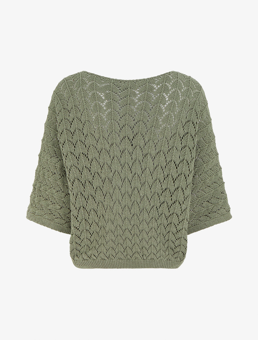 Pull ajouré manches courtes - Kaki - 2