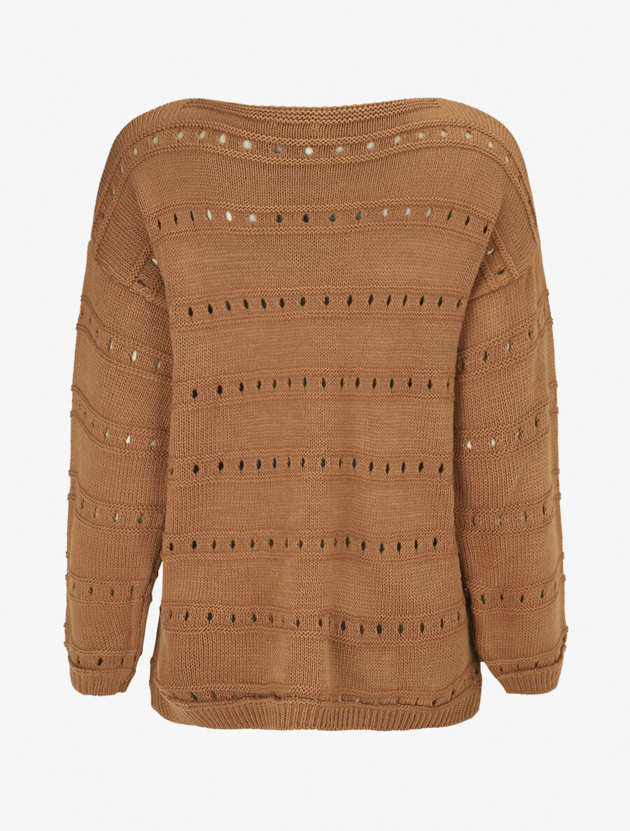 Pull en maille ajourée et en relief - Camel - 2