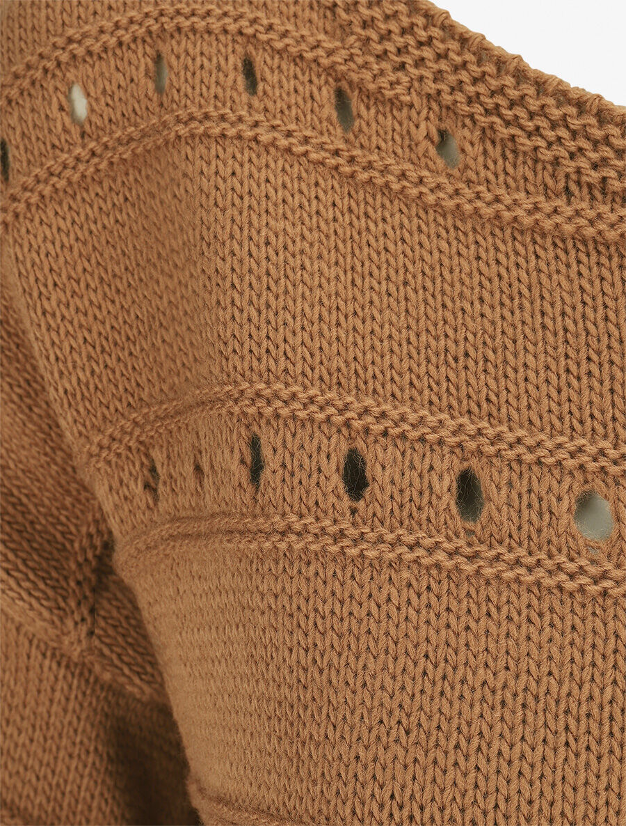 Pull en maille ajourée et en relief - Camel - 3