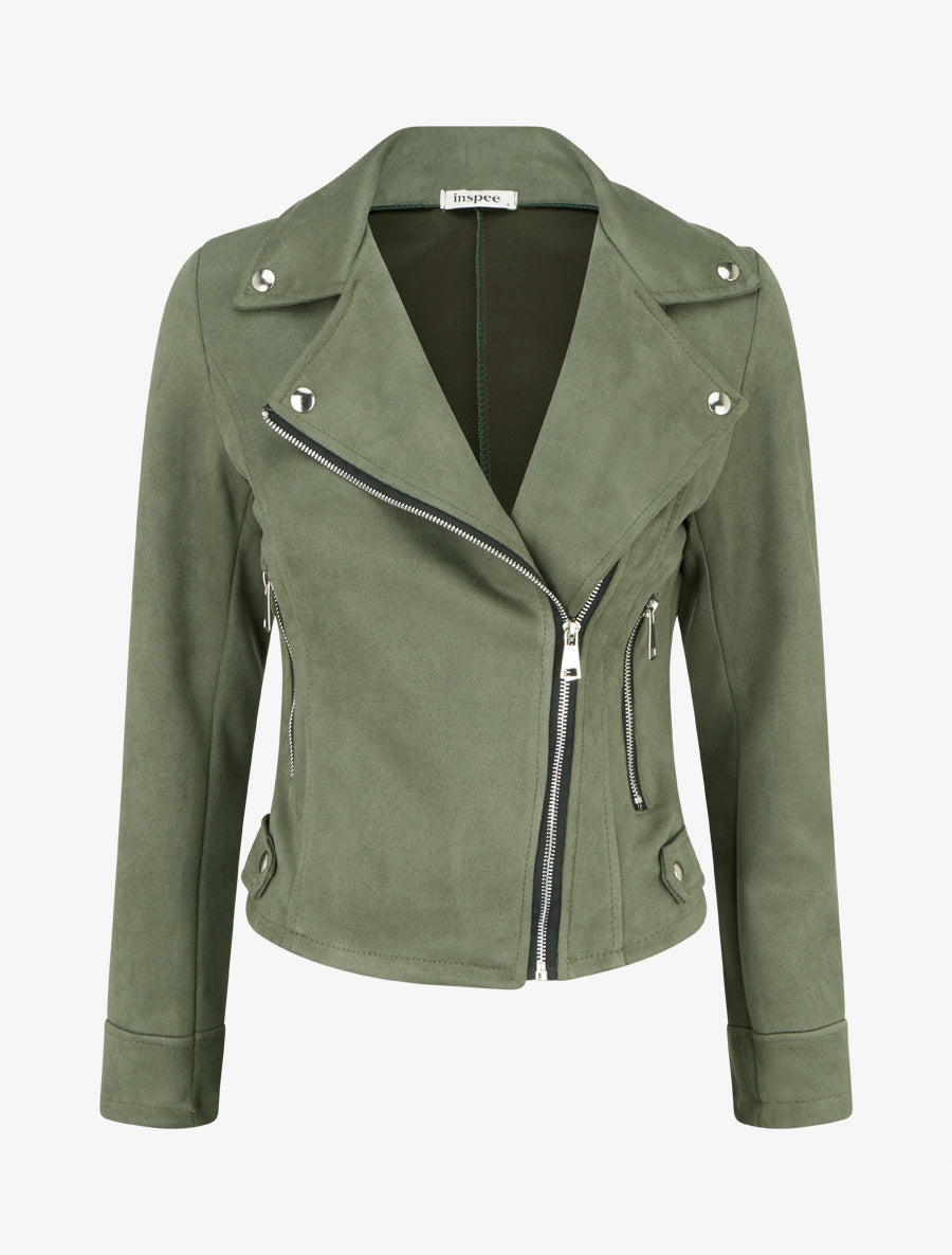Veste en suédine style perfecto - Kaki - 1