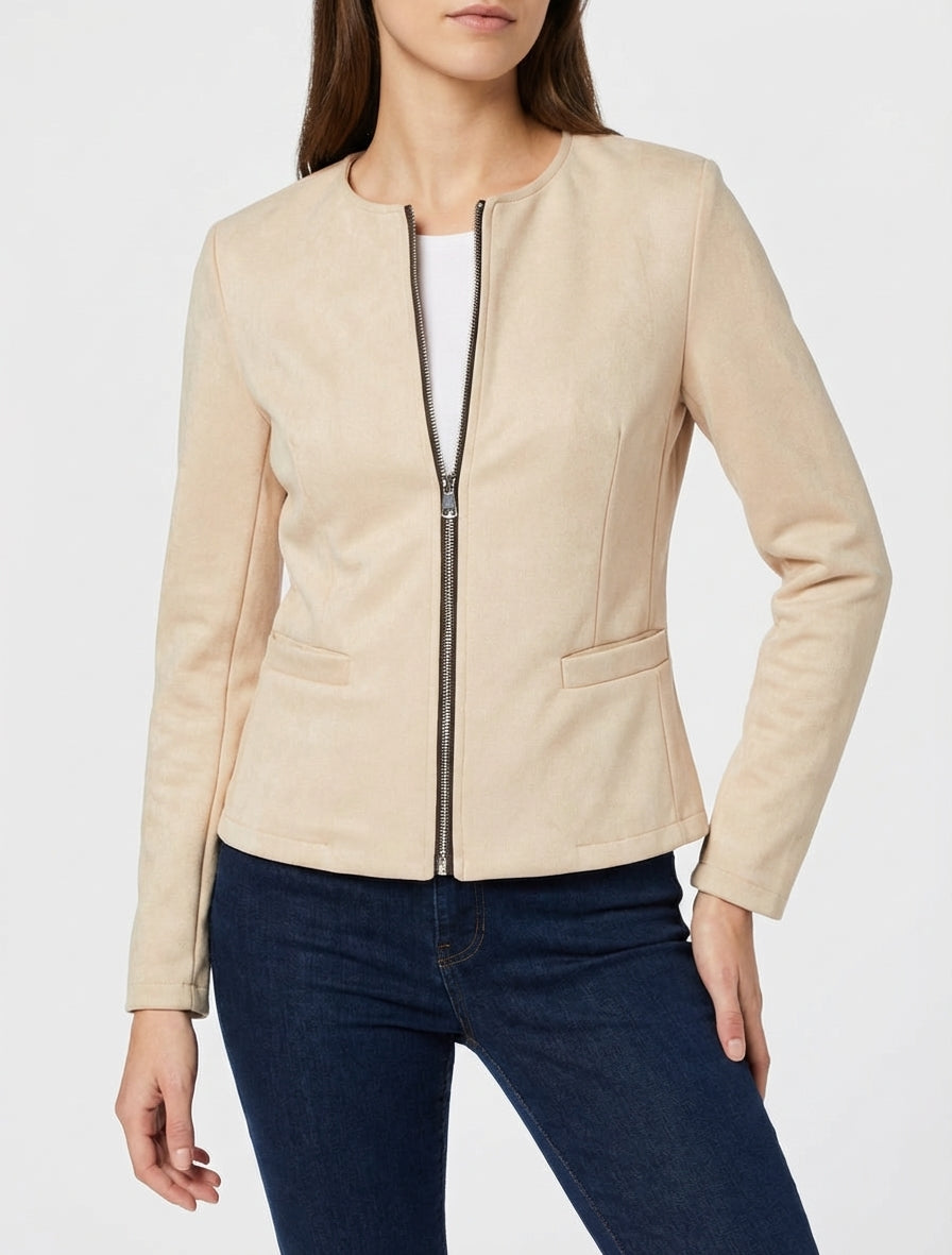 Veste en suédine zippée - Beige clair