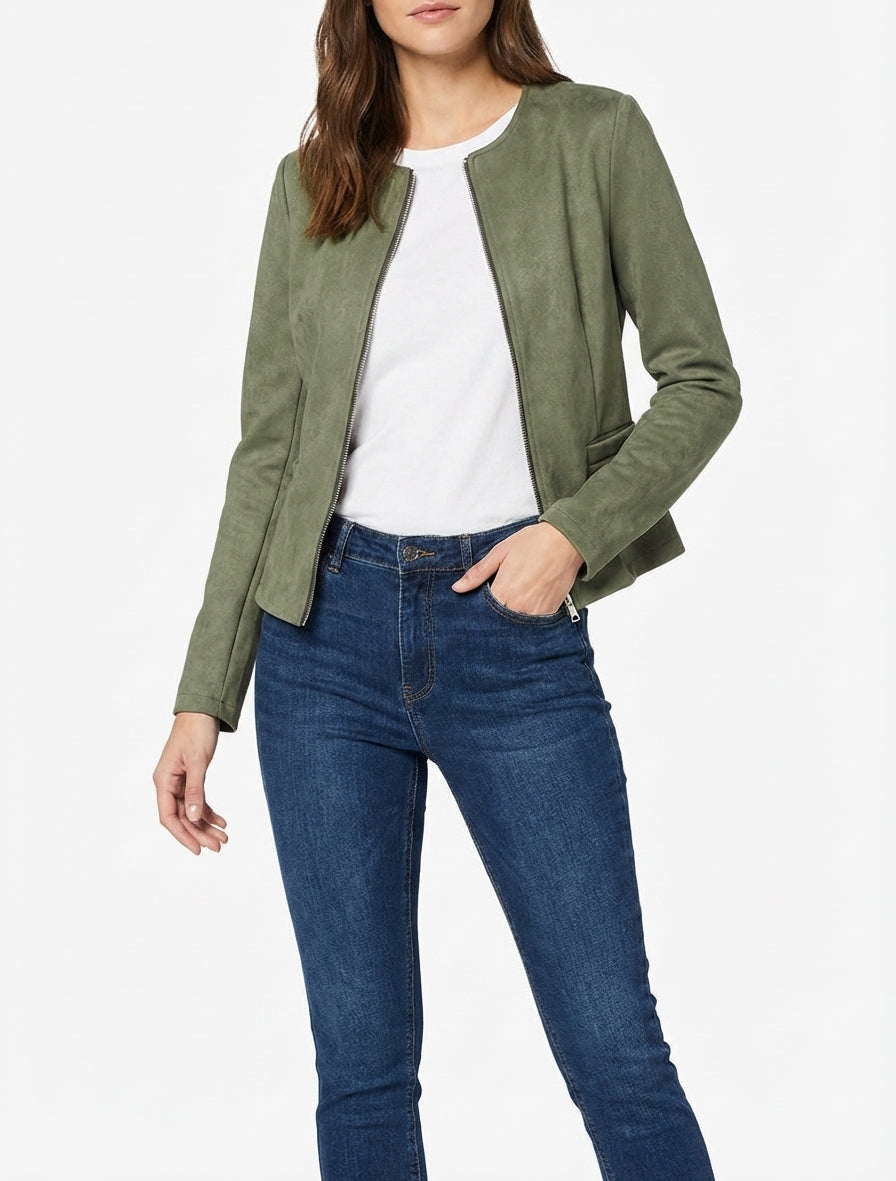 Veste en suédine zippée - Kaki