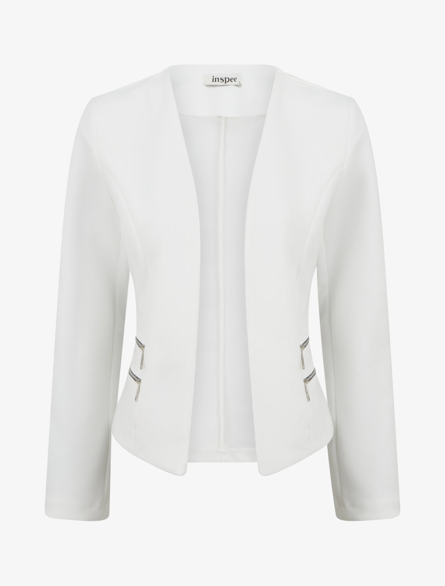 Veste en suédine à poches décoratives zippées - Blanc - 1