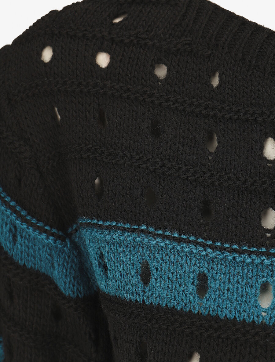 Pull en maille ajourée à rayures - Bleu pétrole - 3