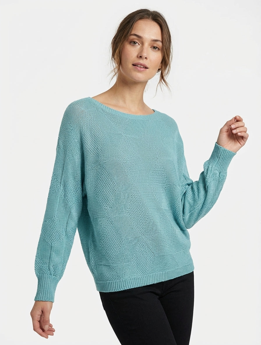 Pull ample à motif losange - Bleu lagon