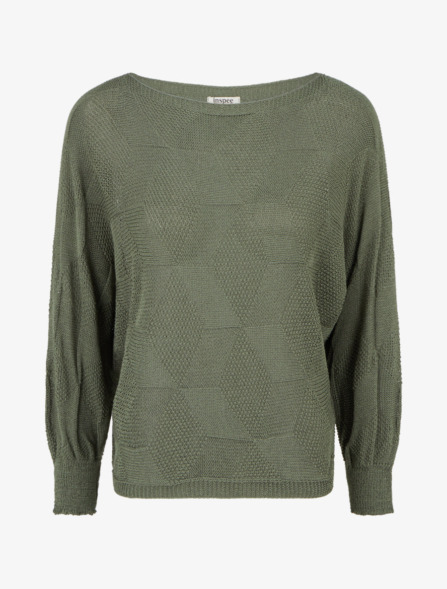 Pull ample à motif losange - Kaki - 1