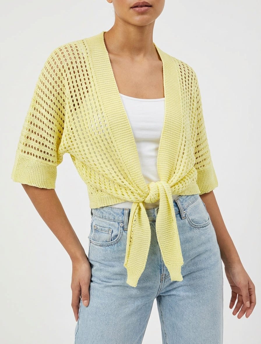 Gilet ajouré à nouer - Jaune