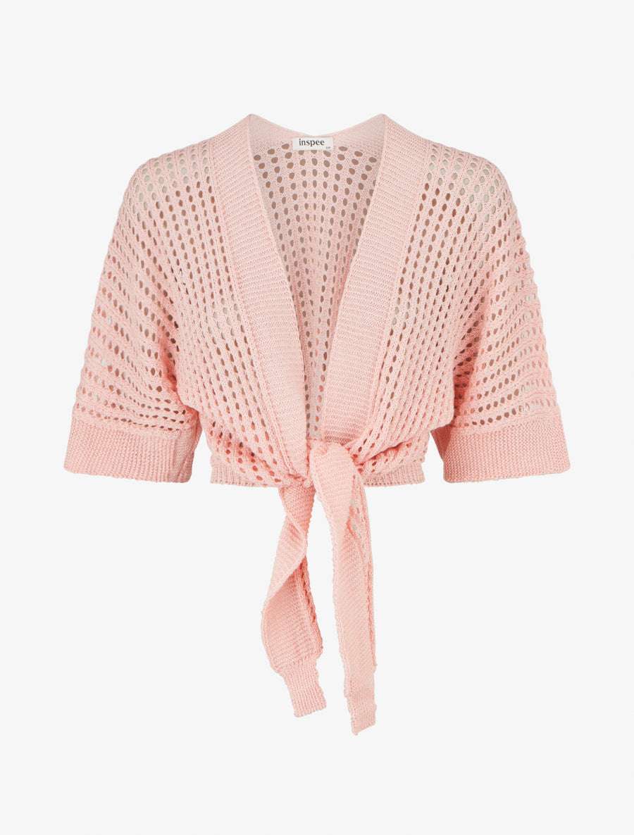 Gilet ajouré à nouer - Rose - 1