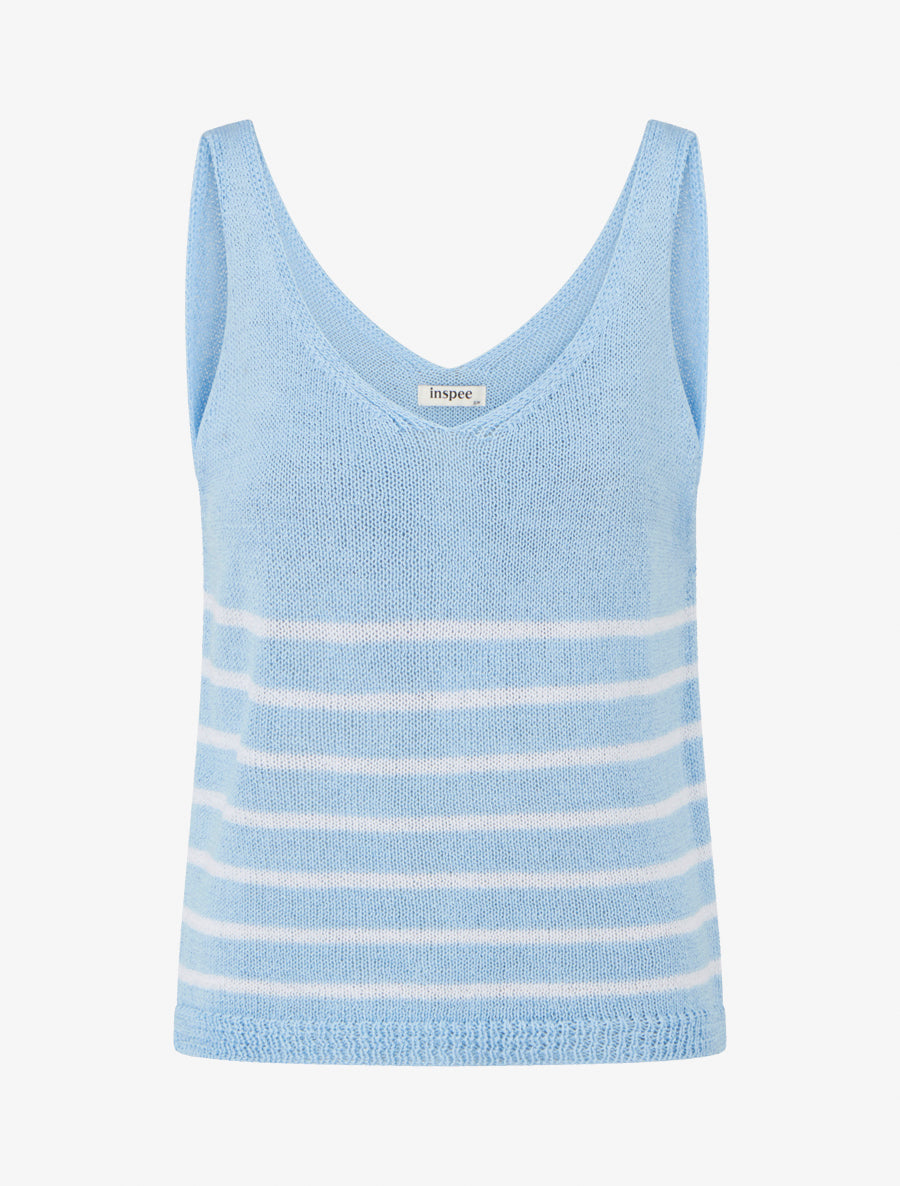 Débardeur en maille à rayures - Bleu ciel - 1