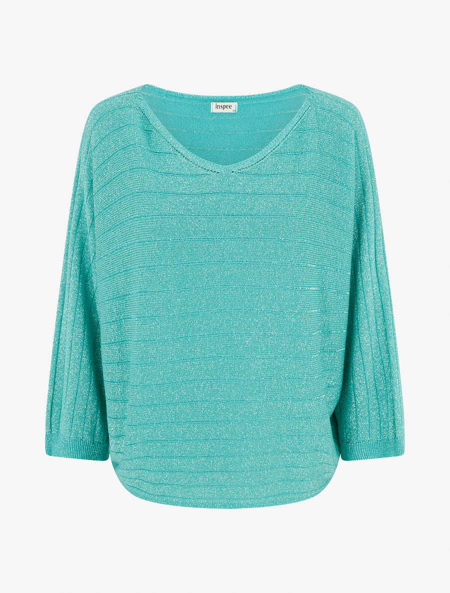 Pull fin irisé à manches chauves-souris - Vert d&