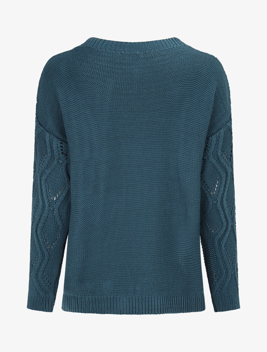 Pull ajouré en maille fantaisie - Bleu pétrole - 2