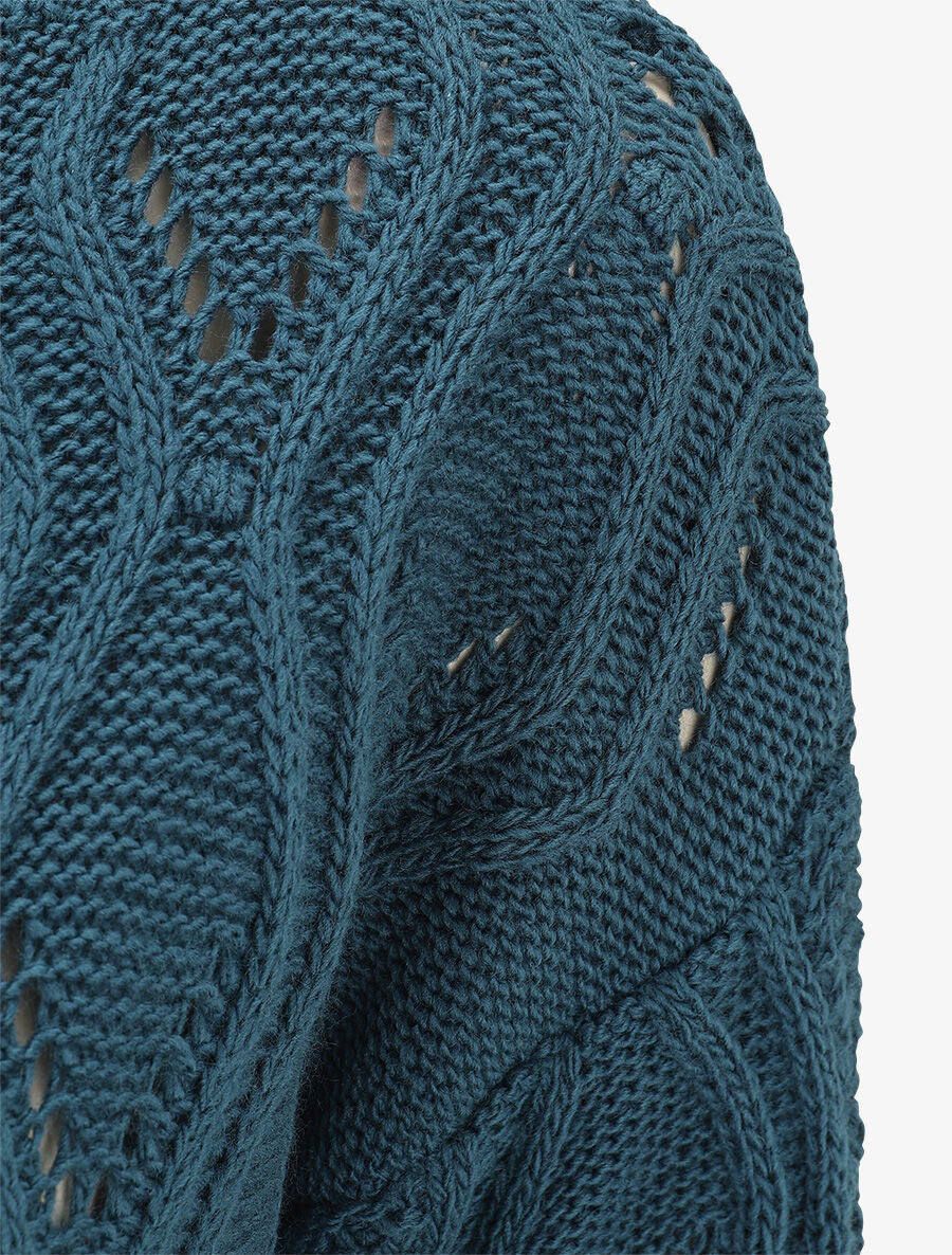 Pull ajouré en maille fantaisie - Bleu pétrole - 3