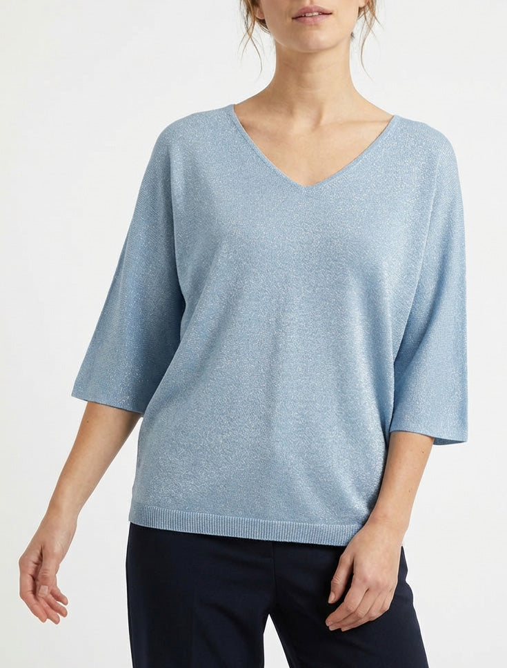 Dunne glinsterende trui met 3/4 mouwen - Lichtblauw