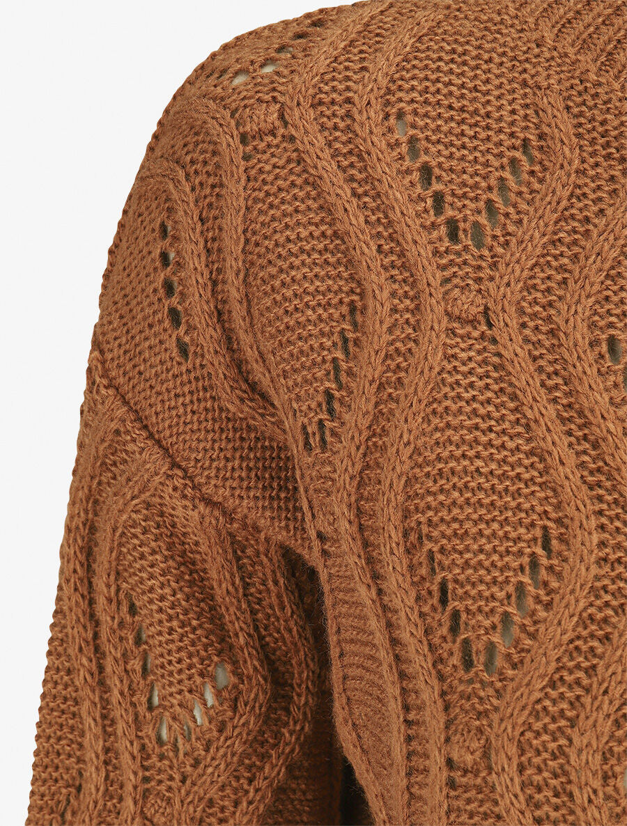 Pull ajouré en maille fantaisie - Camel - 3