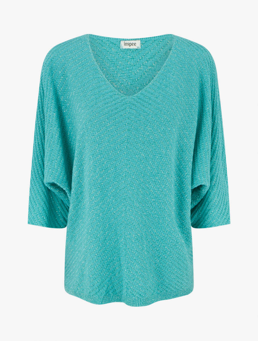 Pull fin irisé à manches 3/4 - Vert d&