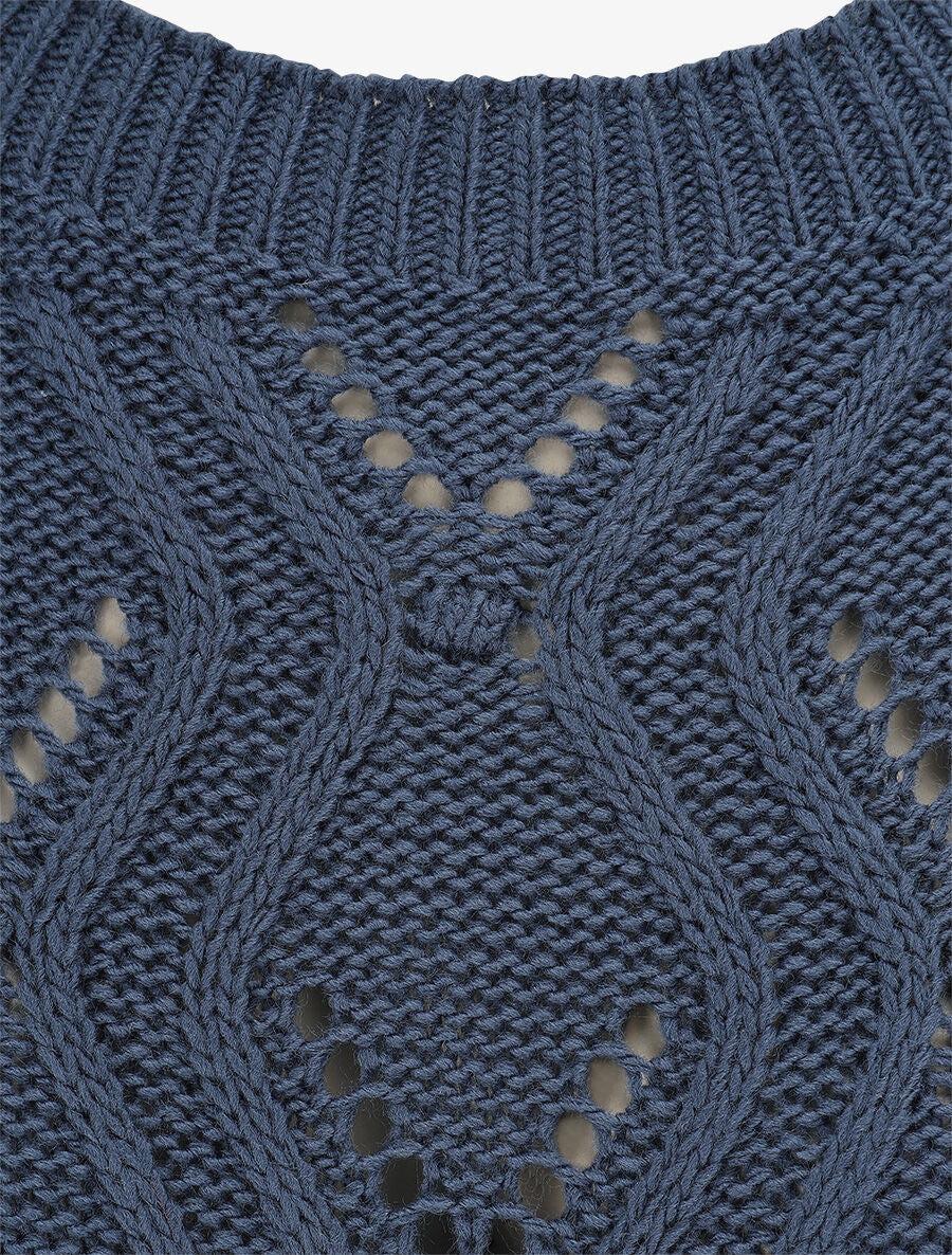 Pull ajouré en maille fantaisie - Bleu charrette - 3