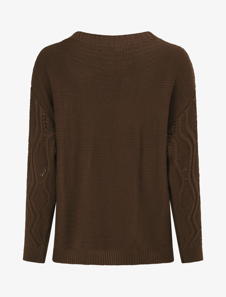Pull ajouré en maille fantaisie - Marron - 2