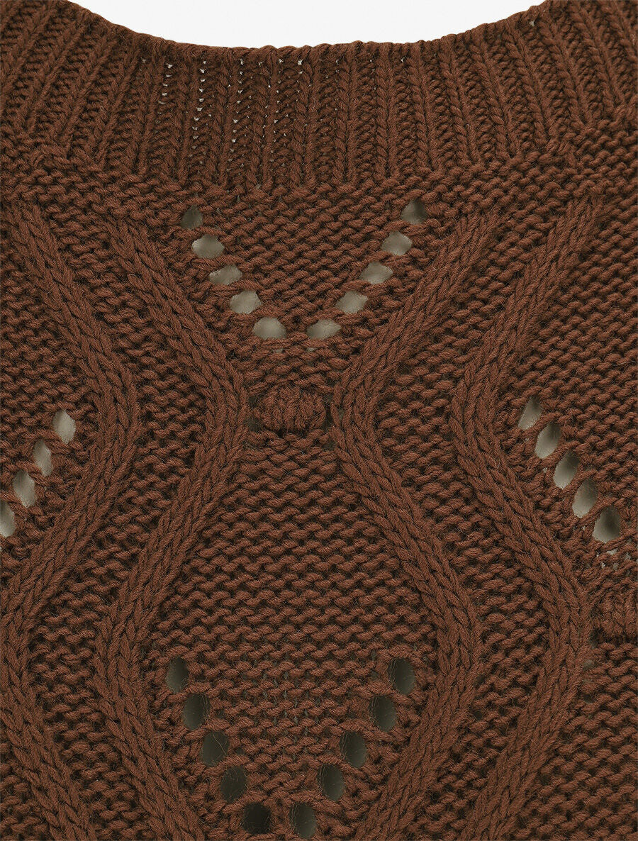 Pull ajouré en maille fantaisie - Marron - 3