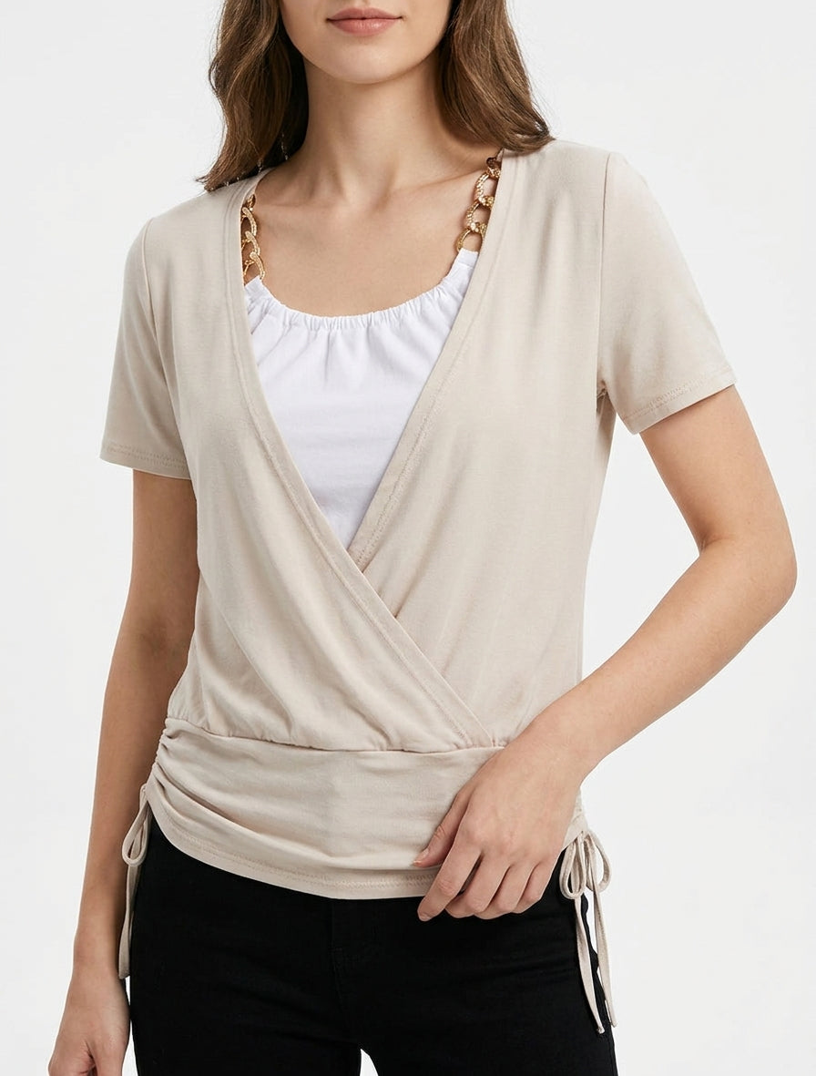 Top effet superposé à chaînes - Beige
