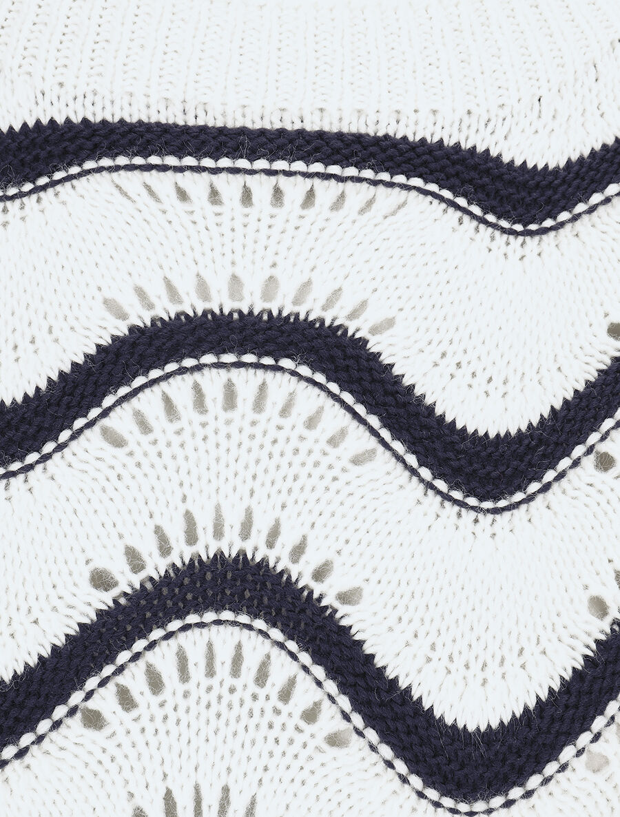 Pull ajouré en maille à vagues - Marine - 3