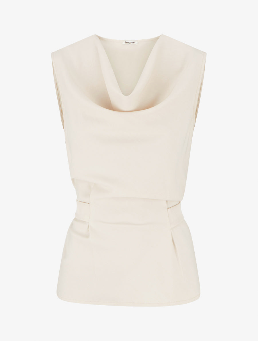 Top uni sans manches à col bénitier - Beige - 1