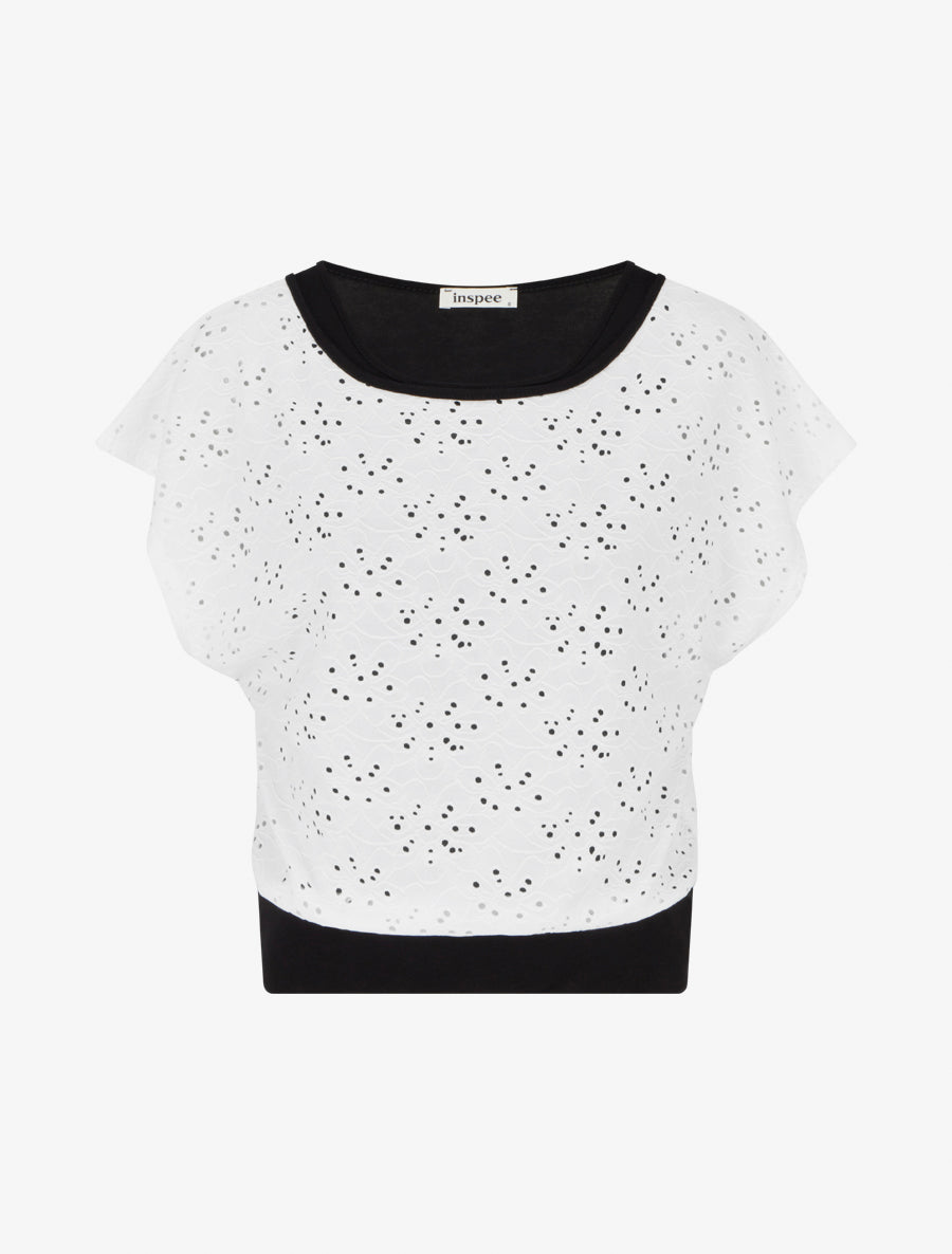 Top uni ajouré à manches courtes - Blanc - 1