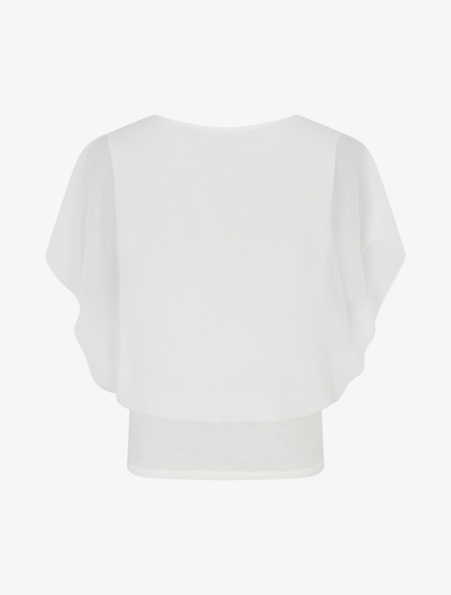 Top uni à manches volantées - Blanc - 2