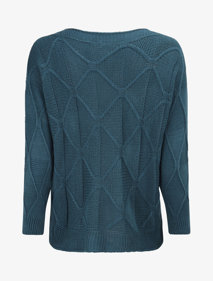 Pull en maille à losanges - Bleu pétrole - 2