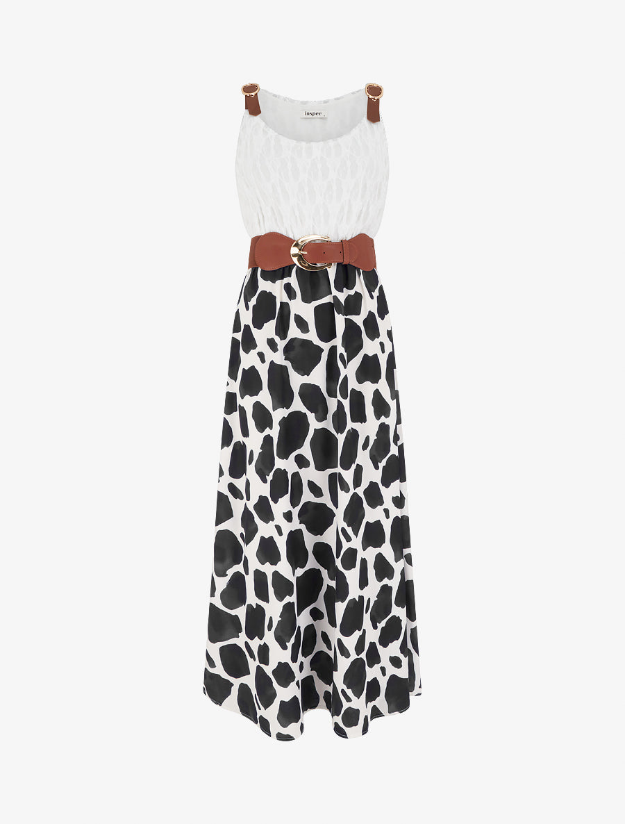 Robe longue à imprimé girafe et bretelles simili - Noir - 1