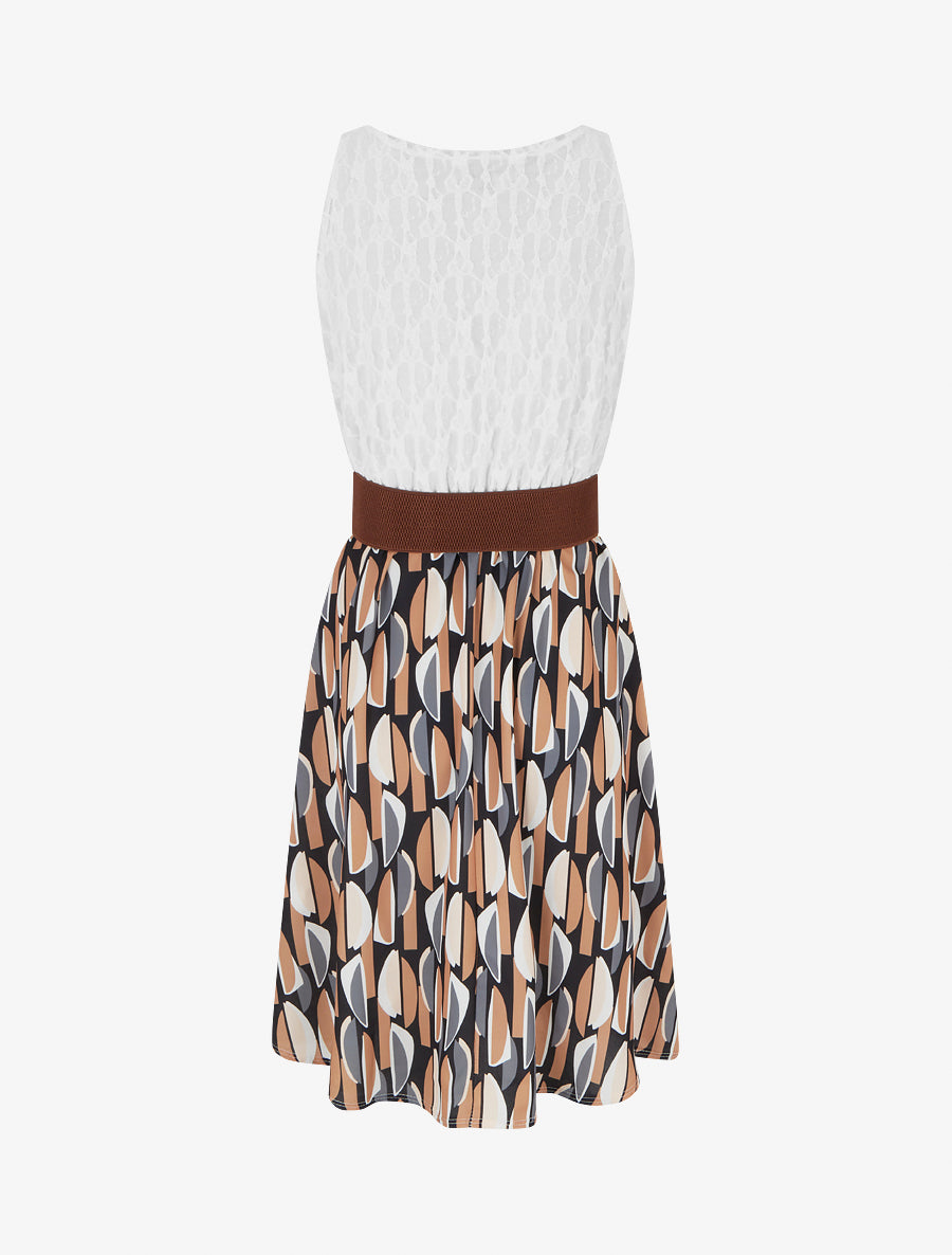 Robe mi-longue imprimé graphique et bretelles simili - Noir - 2