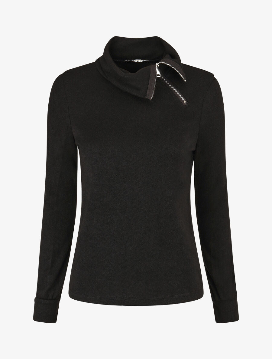 Pull fin à col montant zippé - Noir - 4