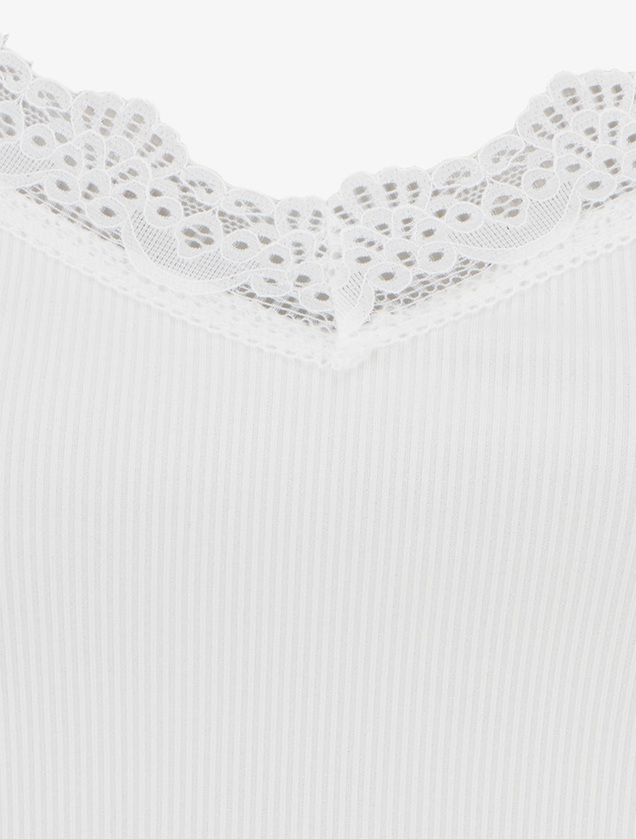 Débardeur côtelé à bretelles en dentelle - Blanc - 3
