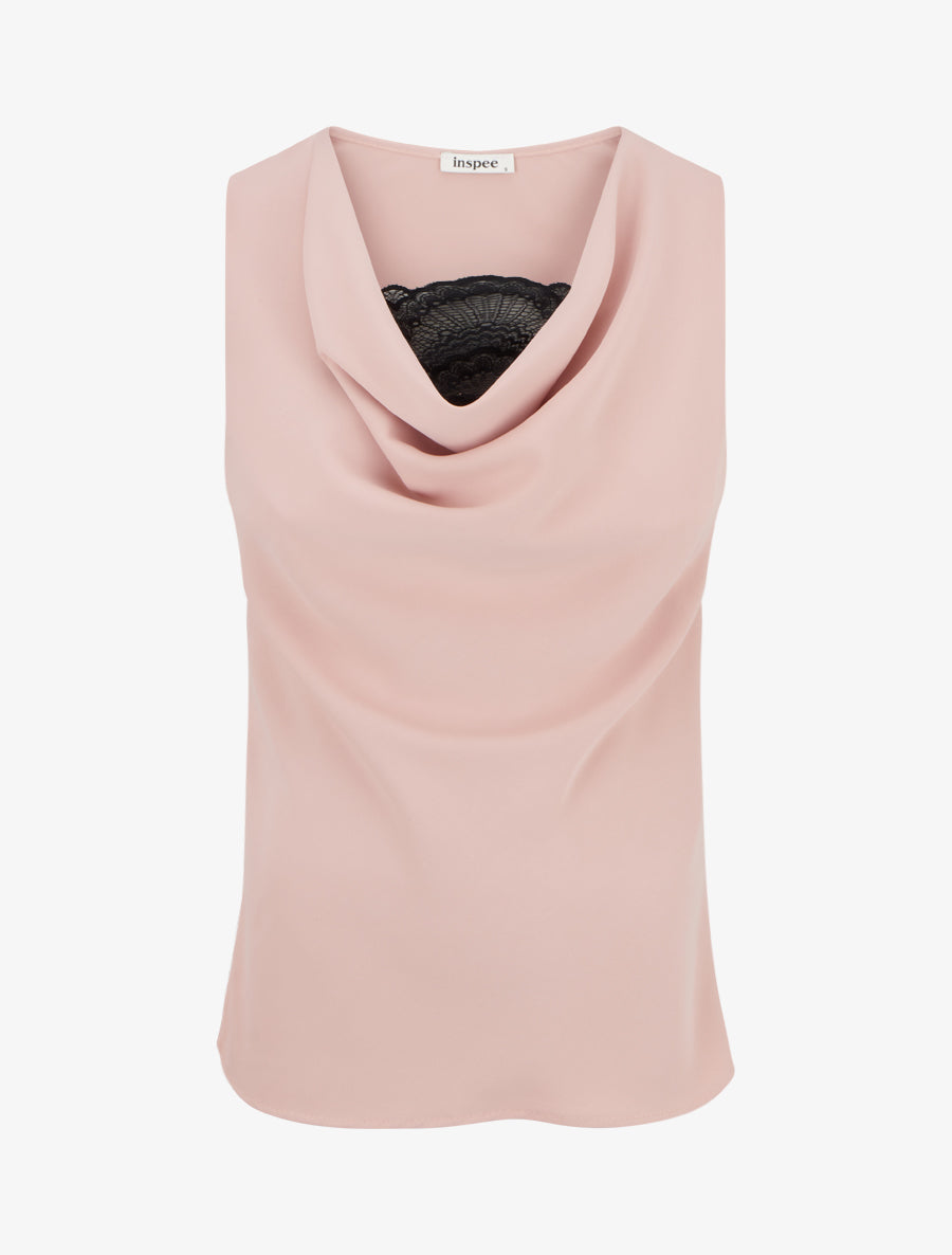 Top sans manches à col bénitier et dentelle - Rose - 1
