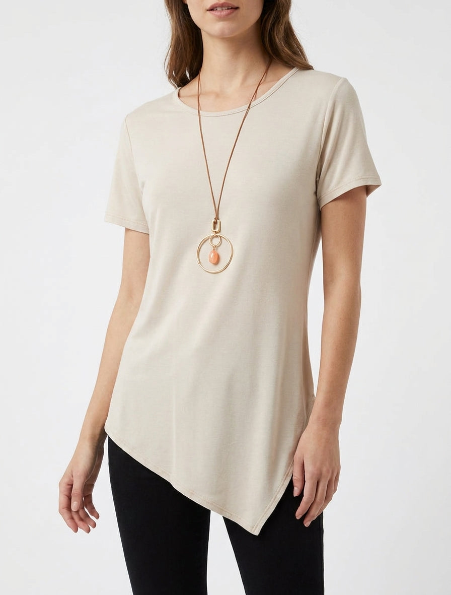 Top manches courtes à bords asymétriques - Beige