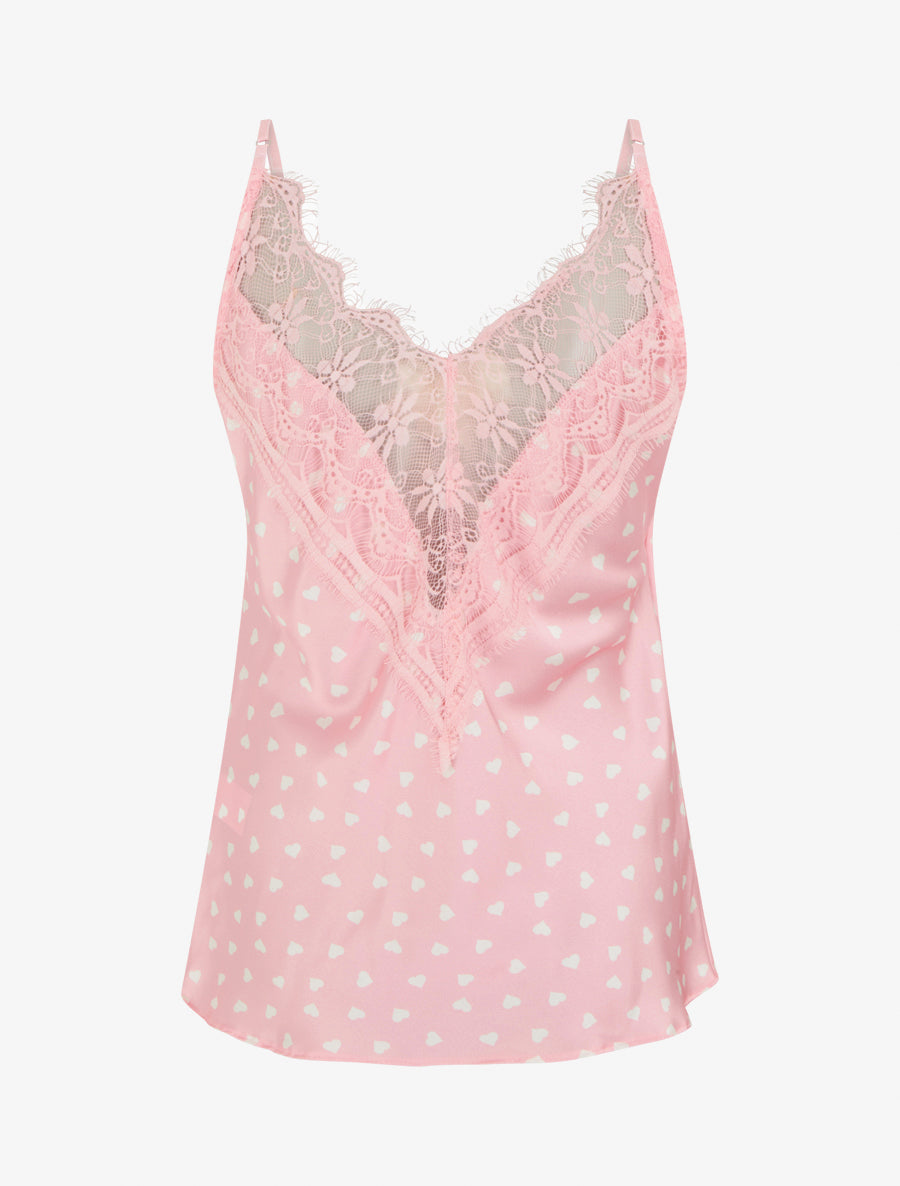 Caraco imprimé coeurs à dentelle au dos - Rose - 2