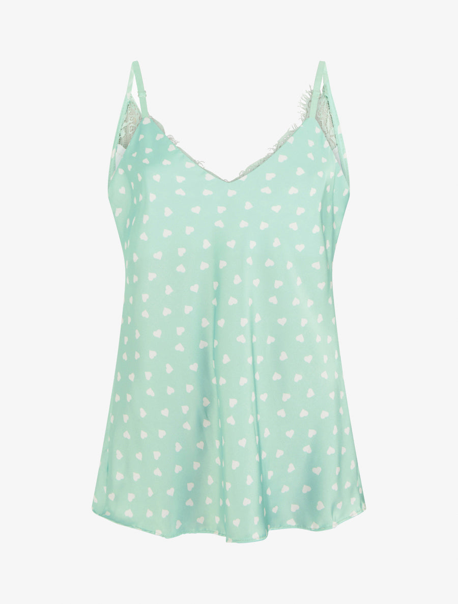 Caraco imprimé coeurs à dentelle au dos - Vert d&