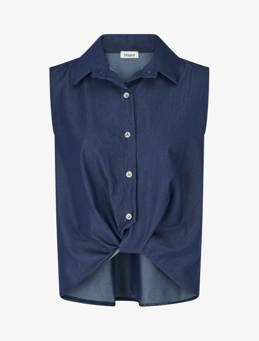 Chemise sans manches effet torsadé - Bleu foncé - 1