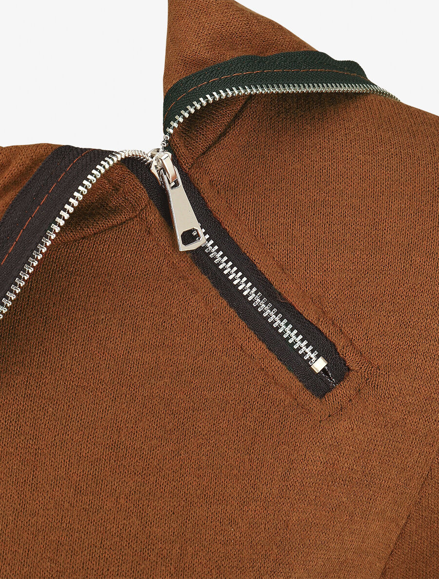 Pull fin à col montant zippé - Marron - 3
